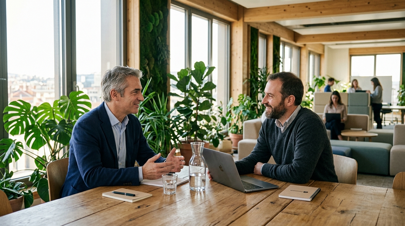 Échange authentique et respectueux entre un expert ExpertManager et un dirigeant
